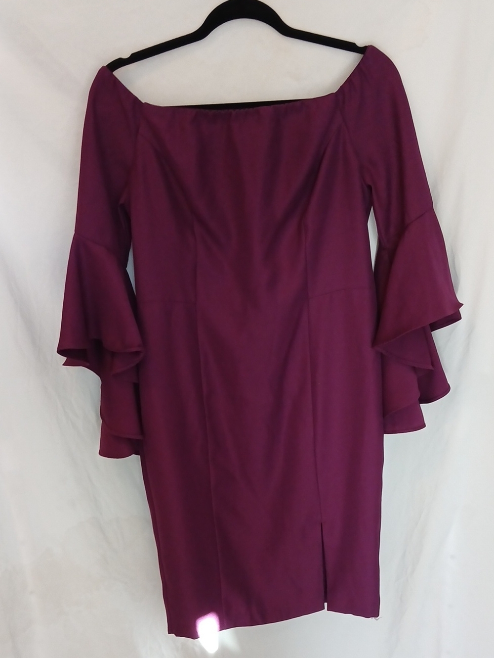 VENUS Plum Off-Shoulder Ruffle Sleeve Midi Dress